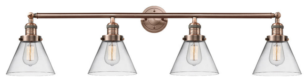 Large Cone 4-Light Bath Fixture, Clear Glass, Antique Copper
