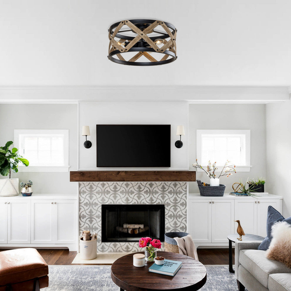 3-light Cicle Wood Rustic Chandelier