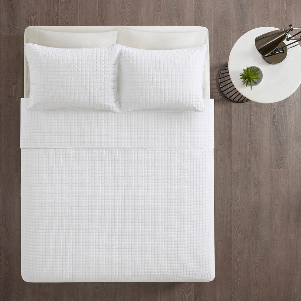 510 Design Otto Checkered Quilted 3-Piece Reversible Coverlet Set, White, Full/Q