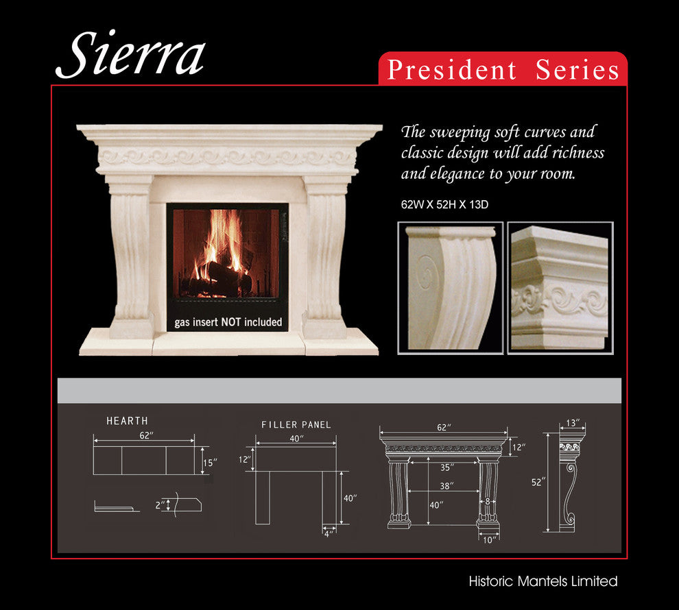 President Series Sierra Cast Stone Fireplace Mantel