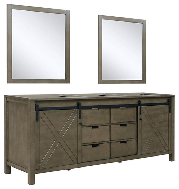 Marsyas 80" Double Vanity, No Top and 30" Mirrors, Rustic Brown