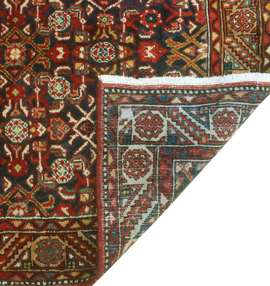 Fine Vintage Distressed Afsoon Navy/Red Runner, 3'10 x 10'10