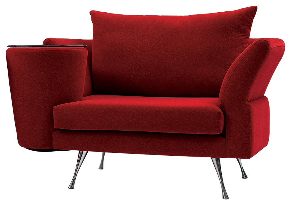 Cafe Unique Chair with Left Side Table - Red Velvet