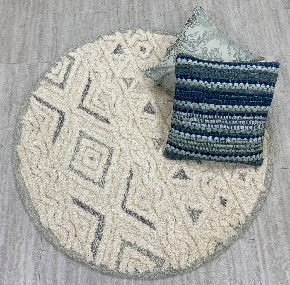 Contemporary Tufted Geometric Motif Round Rug, 4' Round