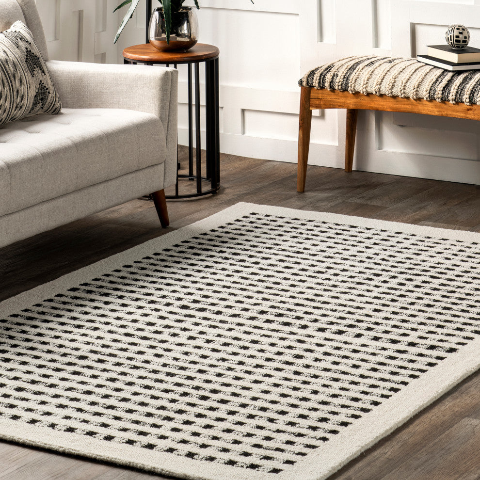 Nuloom Adahlia Checkered Wool Rug, Ivory 5' x 8'