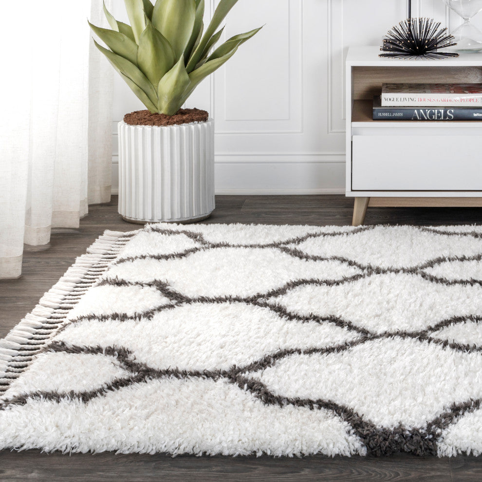 Marrakesh Shag Trellis with Tassels Area Rug, 3 X 5