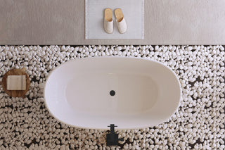 Aaron 59" Soaking Bathtub, Glossy White With Matte Black Trim