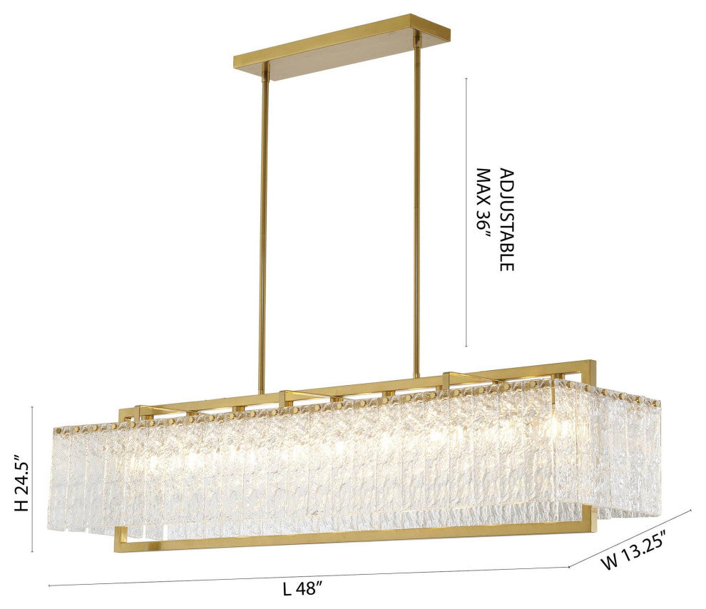 9-Light Brass Chandelier With Clear Rippled Glass