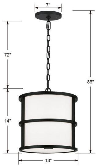 Brian Patrick Flynn for Crystorama Hulton 3 Light Matte Black Pendant