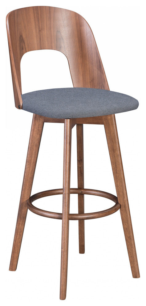 Set of Two Walnut and Dark Gray Modern Retro Bar Chairs