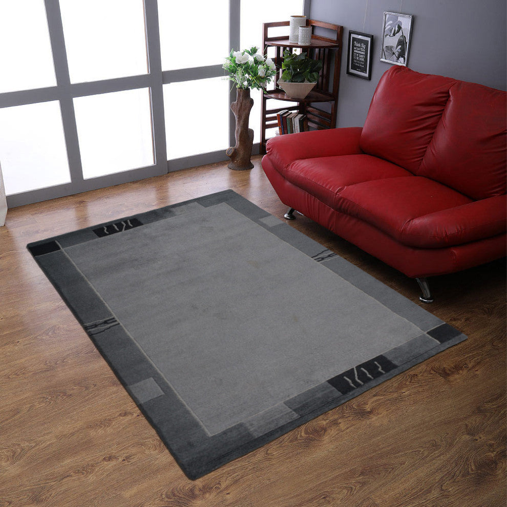 Hand Knotted Tibbati Wool Area Rug Contemporary Grey