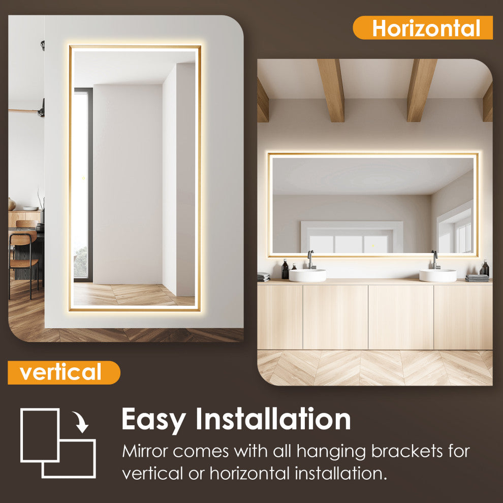 Apollo Anti-Fog Dimmable Vanity, LED Lighted Wall Mirror, Brushed Gold, 84"
