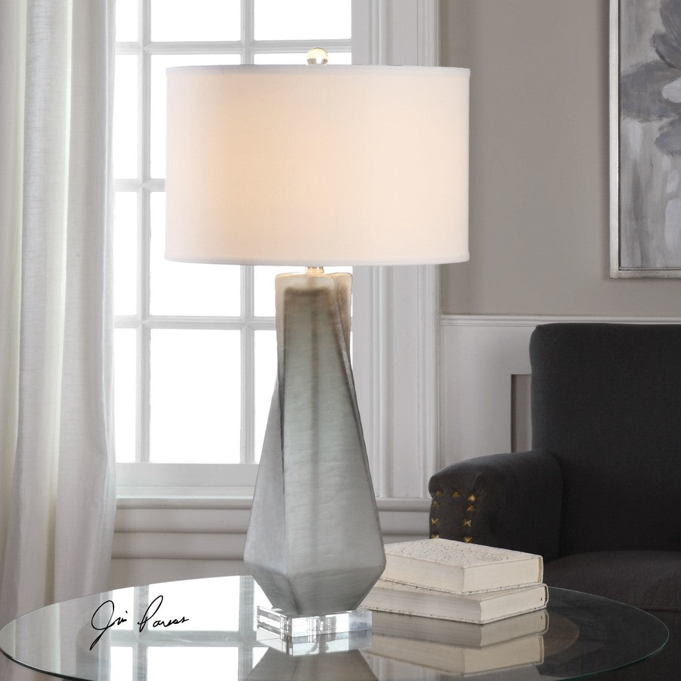 Twisted Charcoal Gray Glass Table Lamp, Rustic Silver Elegant