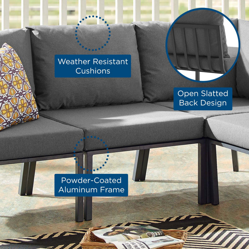 Lounge Chair, Aluminum, Metal, Gray, Modern, Outdoor Patio Balcony Garden