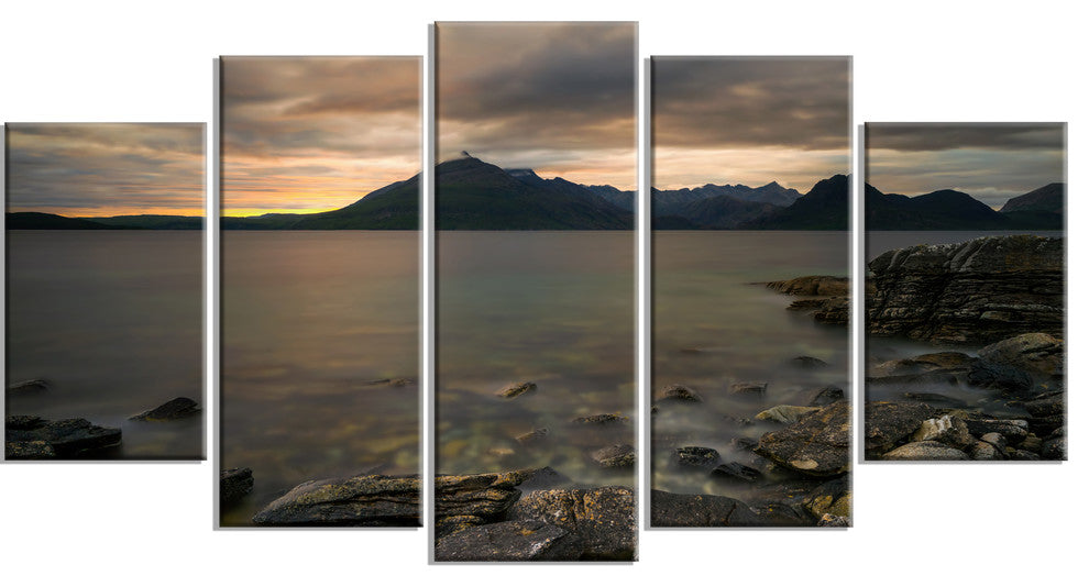 "Rocky Coastline of Loch Scavaig" Landscape Wall Art, 5 Panels, 60"x32"