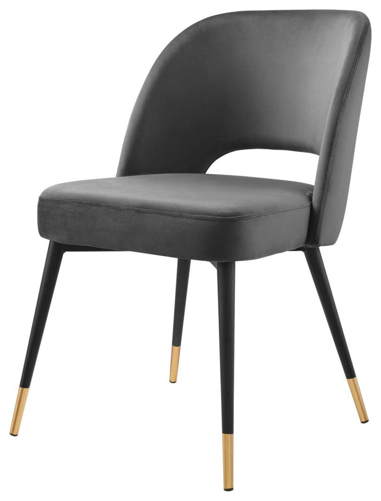 Side Dining Chair, Set of 2, Velvet, Dark Gray, Modern, Bistro Restaurant
