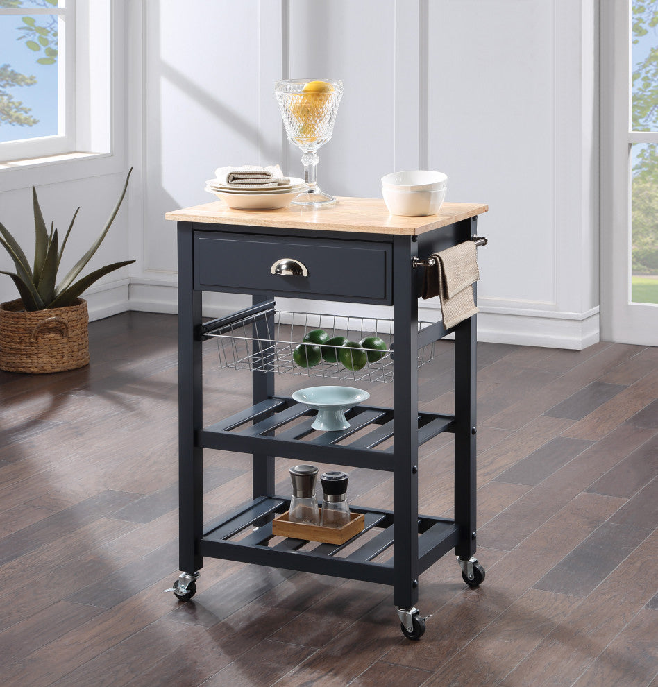 Hampton Kitchen Cart With Wood Top and Blue Stone Base