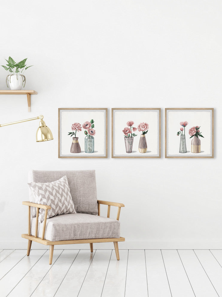 I Picked Peonies Triptych, Set of 3, 24x24 Panels