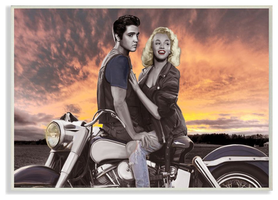 Stupell Industries Sunset Motorcycle Vintage Hollywood Movie Star, 10 x 15