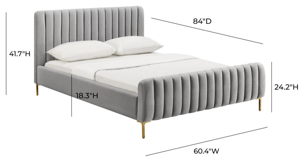Angela Velvet Upholstered Bed, Gray, Full