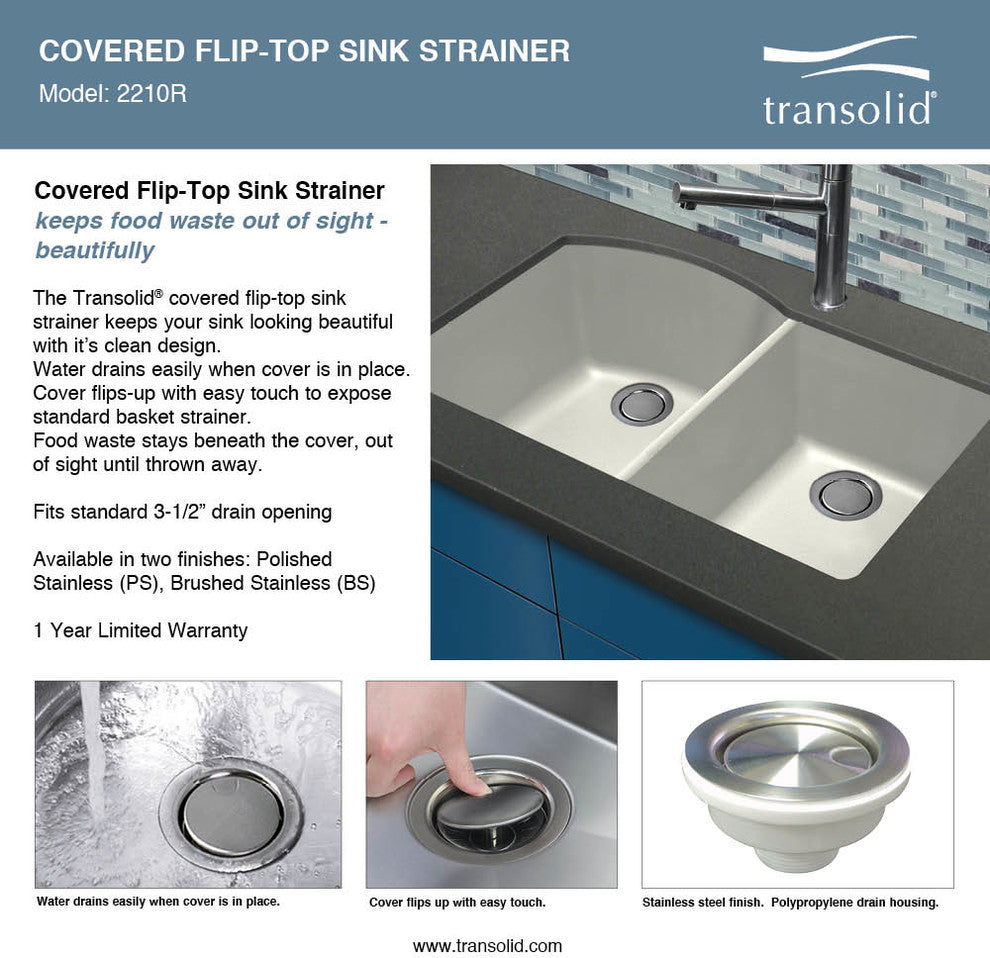 Transolid 3.5-in Covered Flip-Top Sink Strainer in Polished Stainless