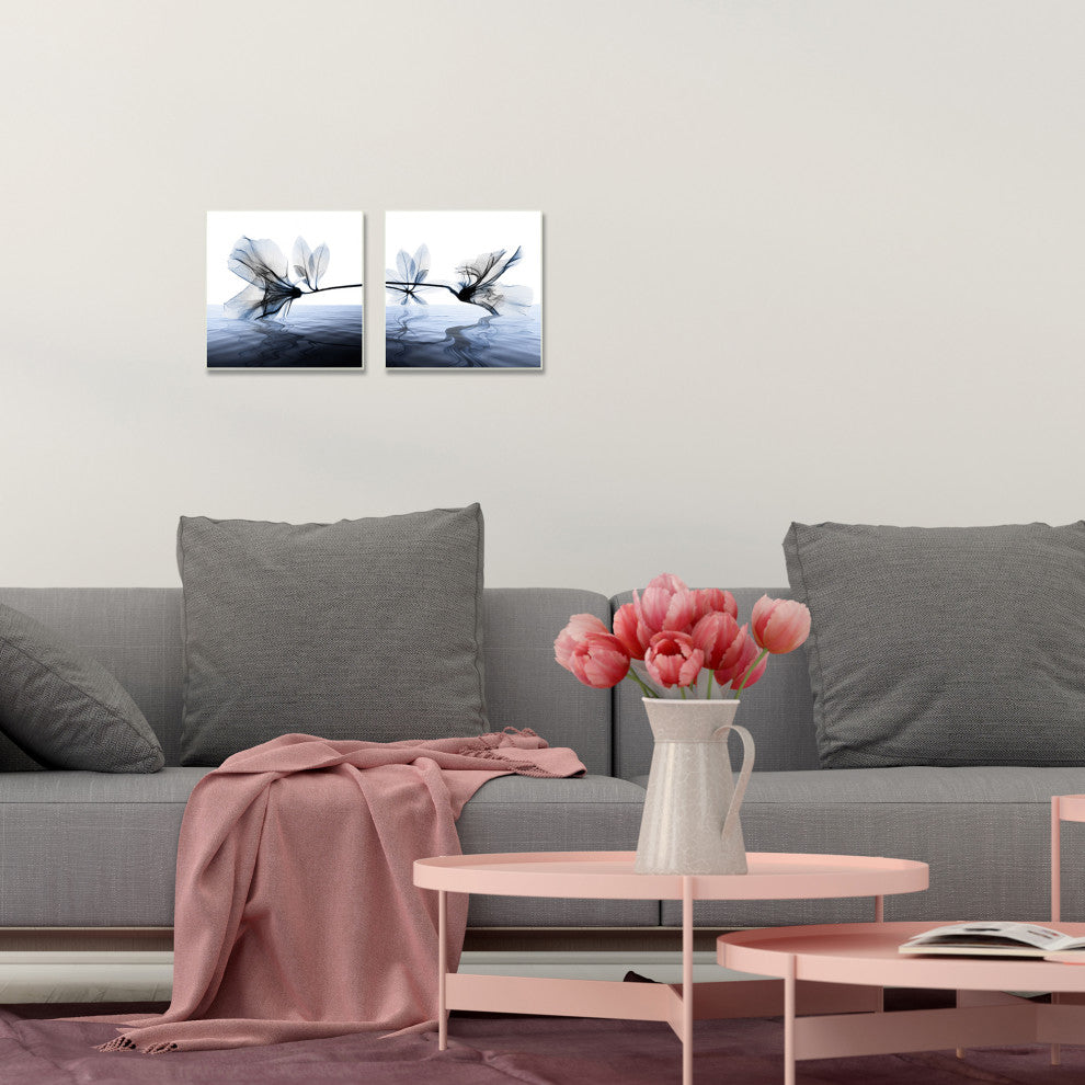 Contrast Black And Blue Flower Water Design 2-Piece Set, 12"x12"