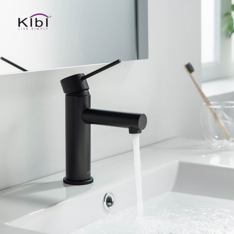 Circular X Brass Single Hole Bathroom Faucet KBF1010, Matte Black, With Drain