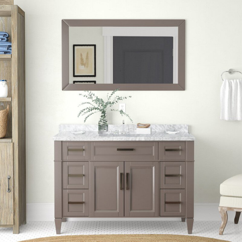 Vanity Set With Carrara Marble Top, 48", Gray, Led Touch-Switch Mirror