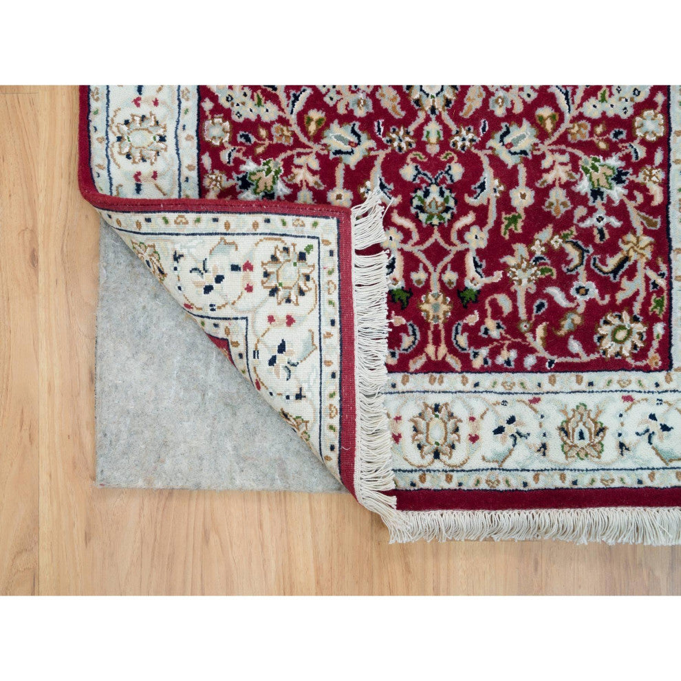 Red, Hand Knotted, Nain Design, 250 KPSI Organic Wool Runner Rug, 2'9"x8'2"