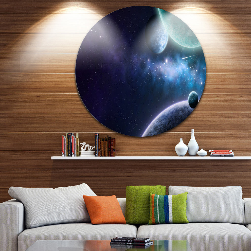 Blue And Purple Nebula, Contemporary Disc Metal Wall Art, 11"