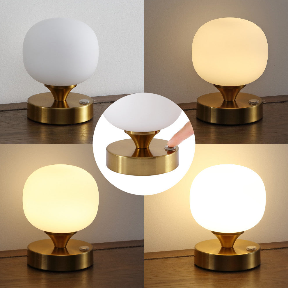 Owen 6.13" Bohemian Farmhouse Iron Rechargeable Integrated LED Table Lamp, Gold