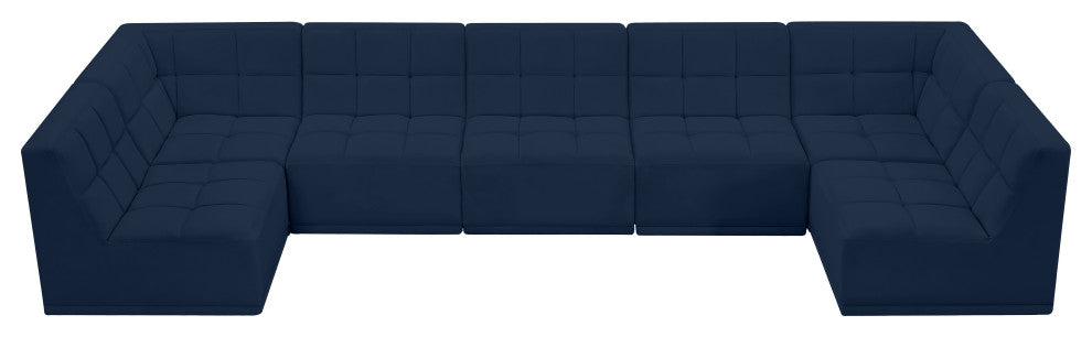 Relax Velvet Upholstered 7-Piece U-Shaped Modular Sectional, Navy
