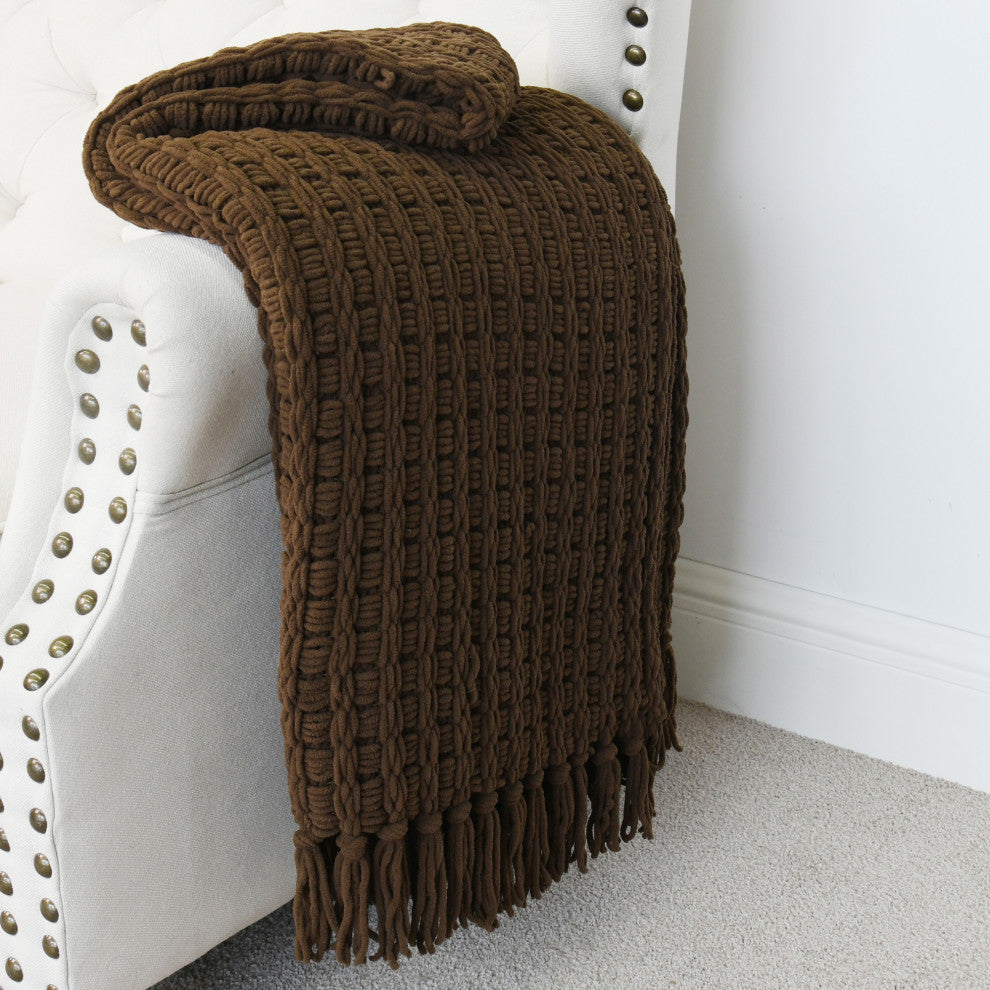 Space Yarn Knitted Throw, Chocolate, 50" X 60"