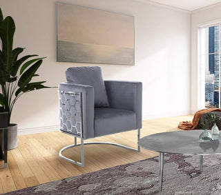 Casa Velvet Upholstered Chair, Grey, Chrome Finish
