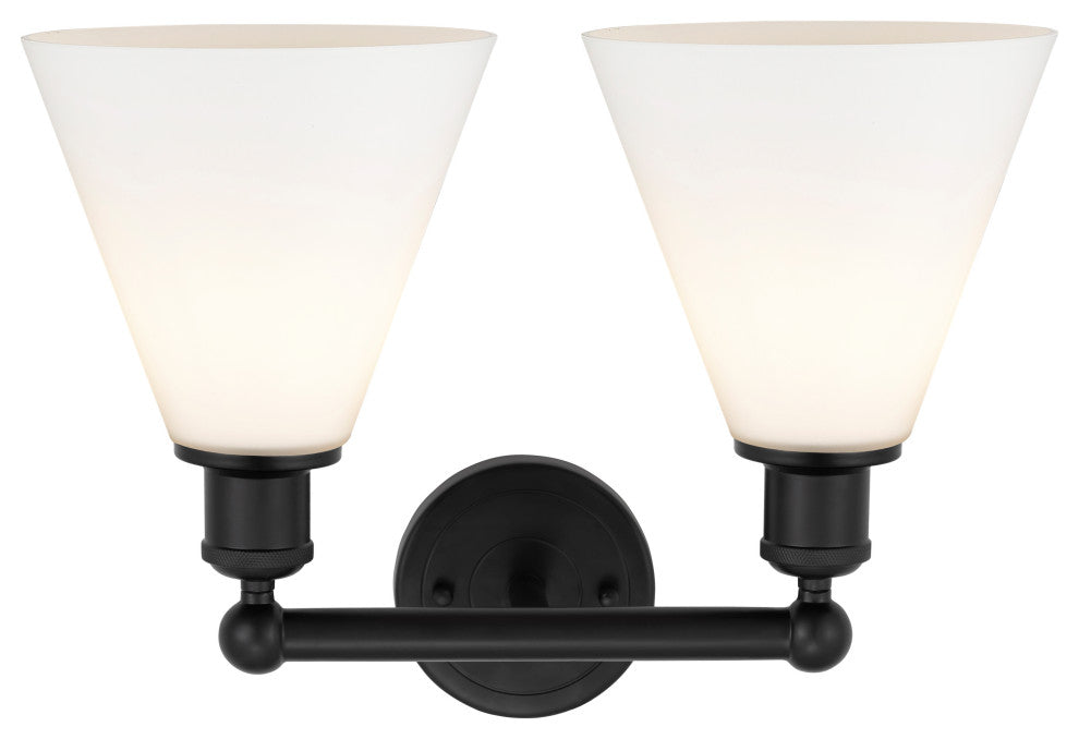 Berkshire 2-Light 17" Bath Vanity Light, Matte Black Finish, Matte White Shade