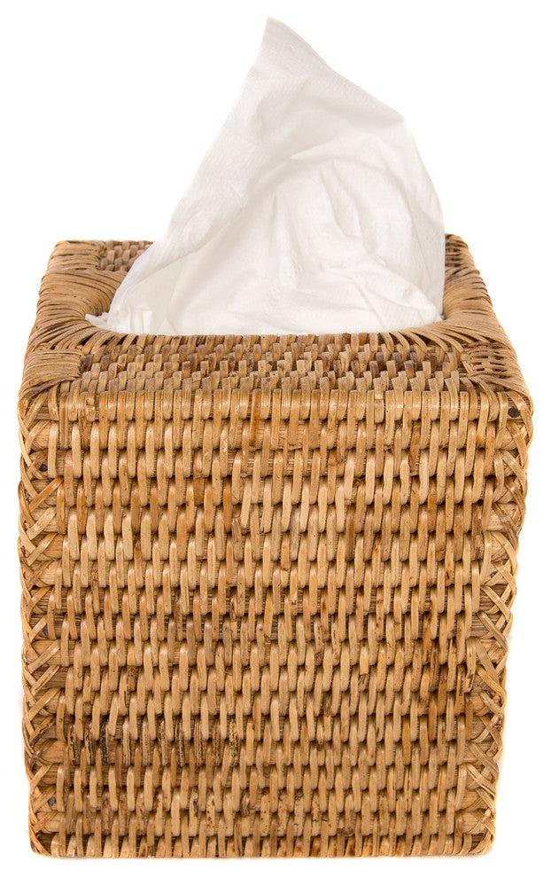 Artifacts Rattan Column Tissue Box Cover, Honey Brown