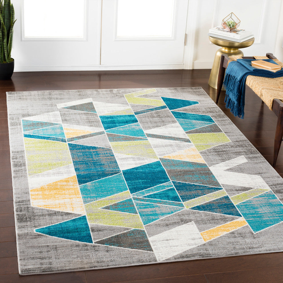 Rafetus Modern Teal, Lime Area Rug, 2'x3'