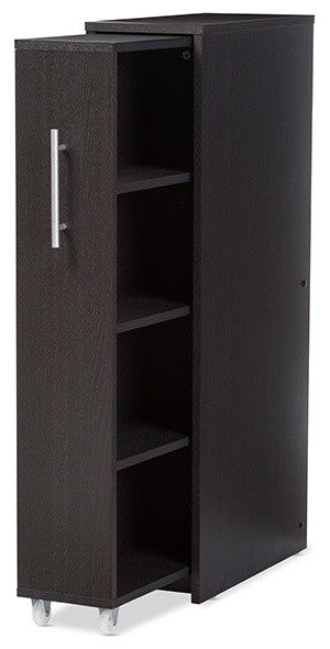 Lindo Dark Brown Wood Bookcase With One Pulled-out Door Shelving Cabinet