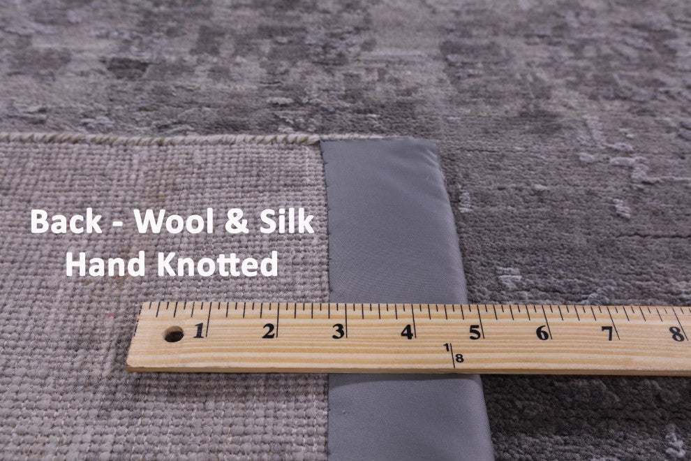 8' 1" X 10' 1" Hand Knotted Wool and Silk Abstract Rug Q7087
