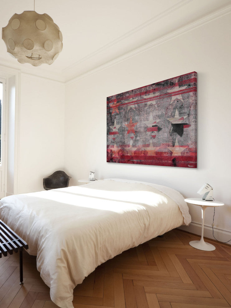 "Red Striped Stars" Print on Canvas, 24"x16"