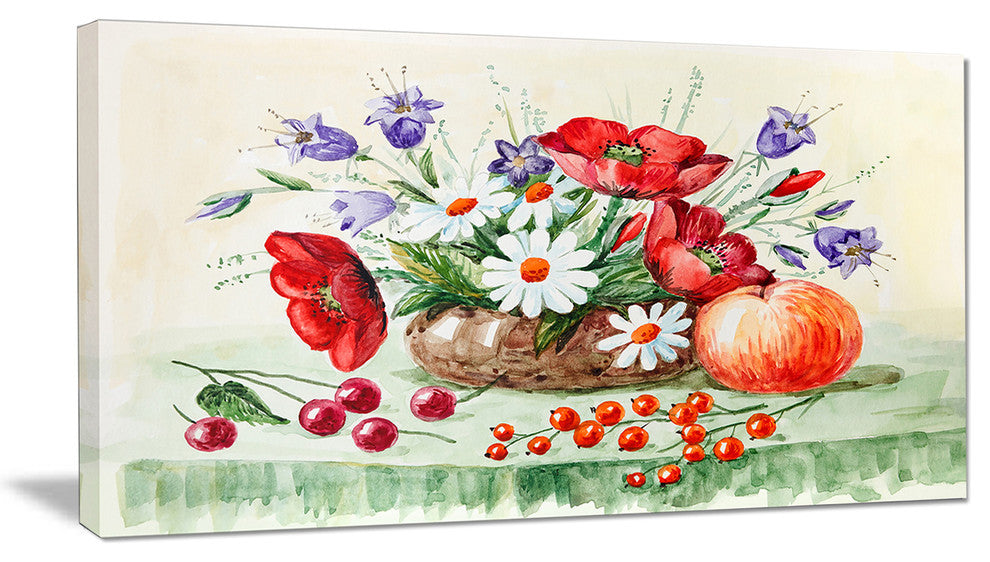 "Colorful Bunch of Flowers and Fruits" Wall Art, 32"x16"