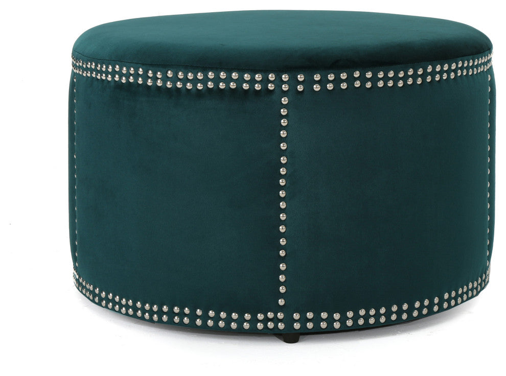 GDF Studio Jesper Studded New Velvet Ottoman, Teal