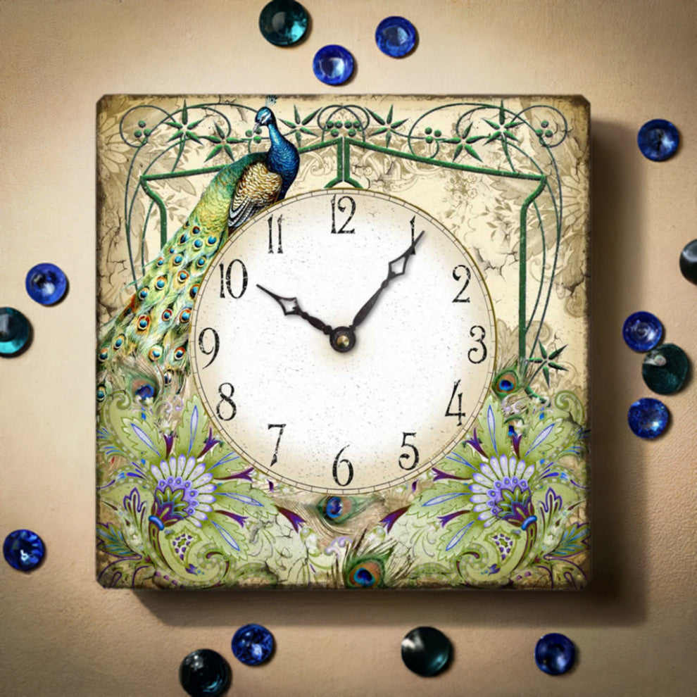 Vintage-Style 10.5  Inch Art Nouveau Peacock Clock