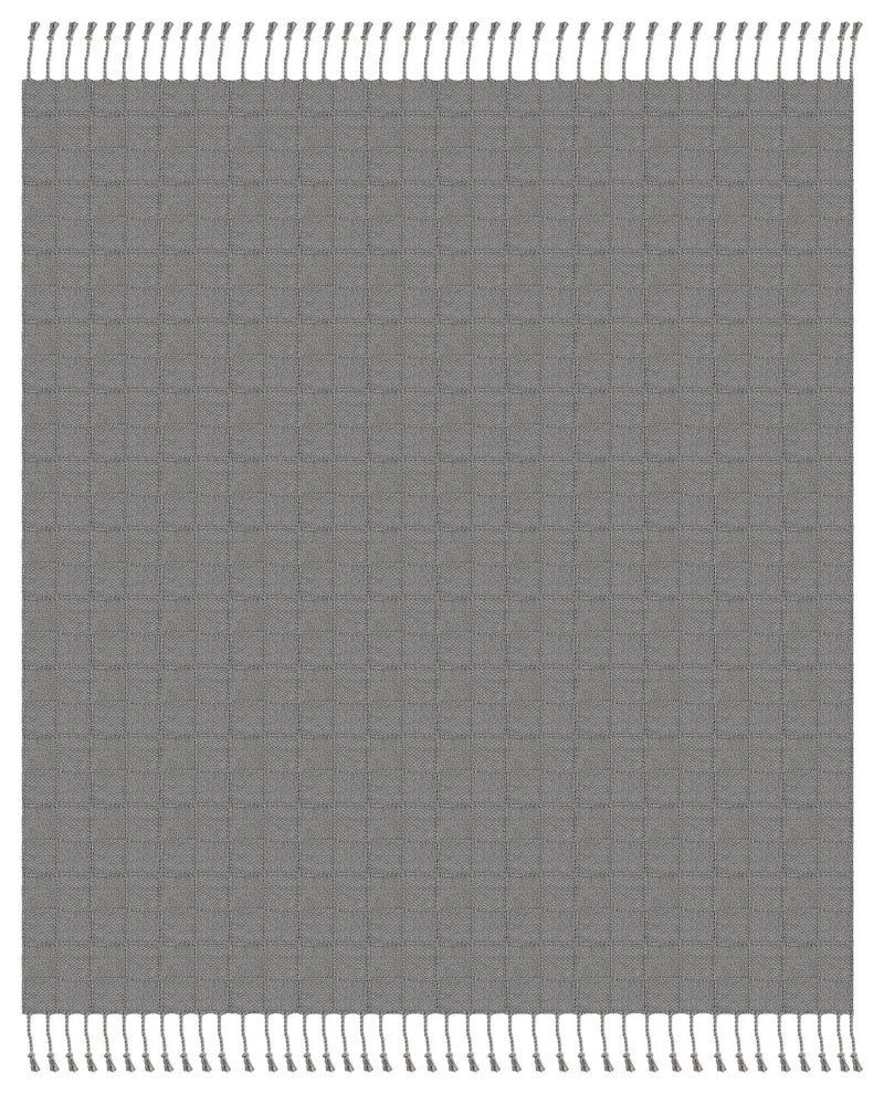Checkered Weave Throw Blanket with Fringe, Light Gray