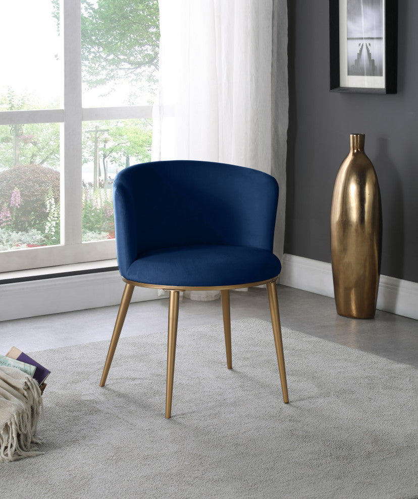 Skylar Dining Chair, Set of 2, Navy Velvet, Brushed Gold Iron Legs