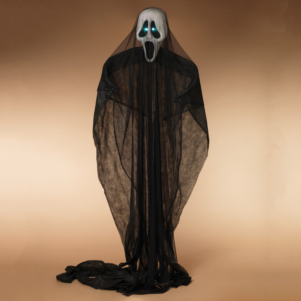 118" Lighted Fabric Hanging Black Ghost