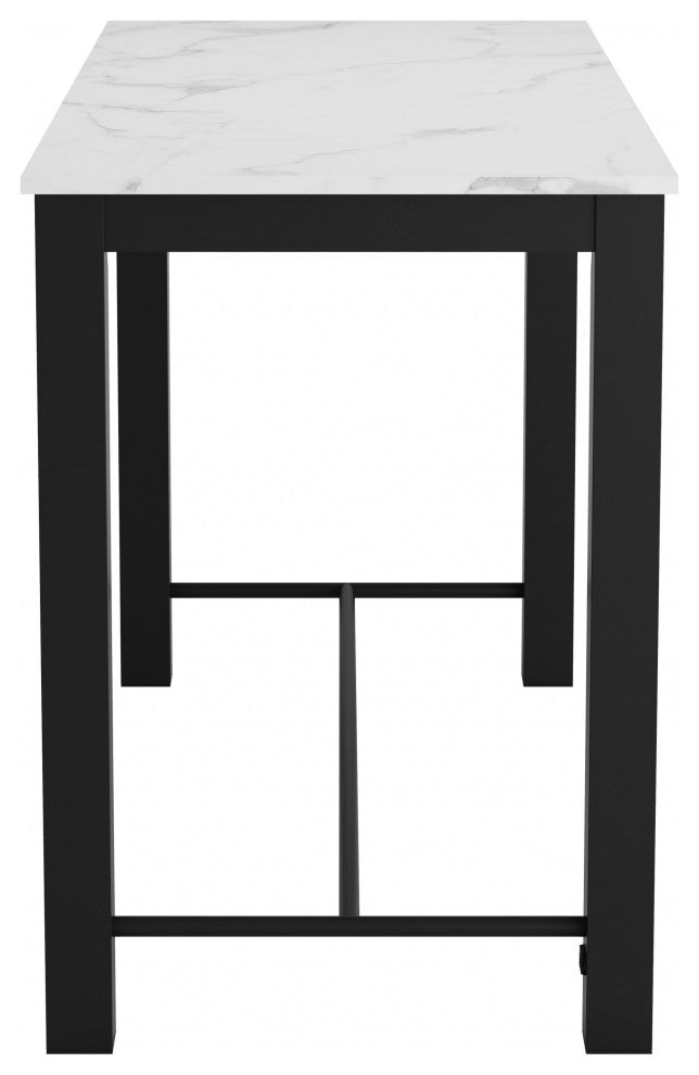 Dawson Faux Marble Bar Table White and Matte Black