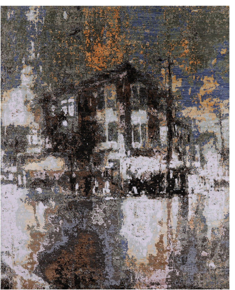 8' 0" X 9' 11" The Lake House Design Handmade Wool and Silk Modern Rug Q6849