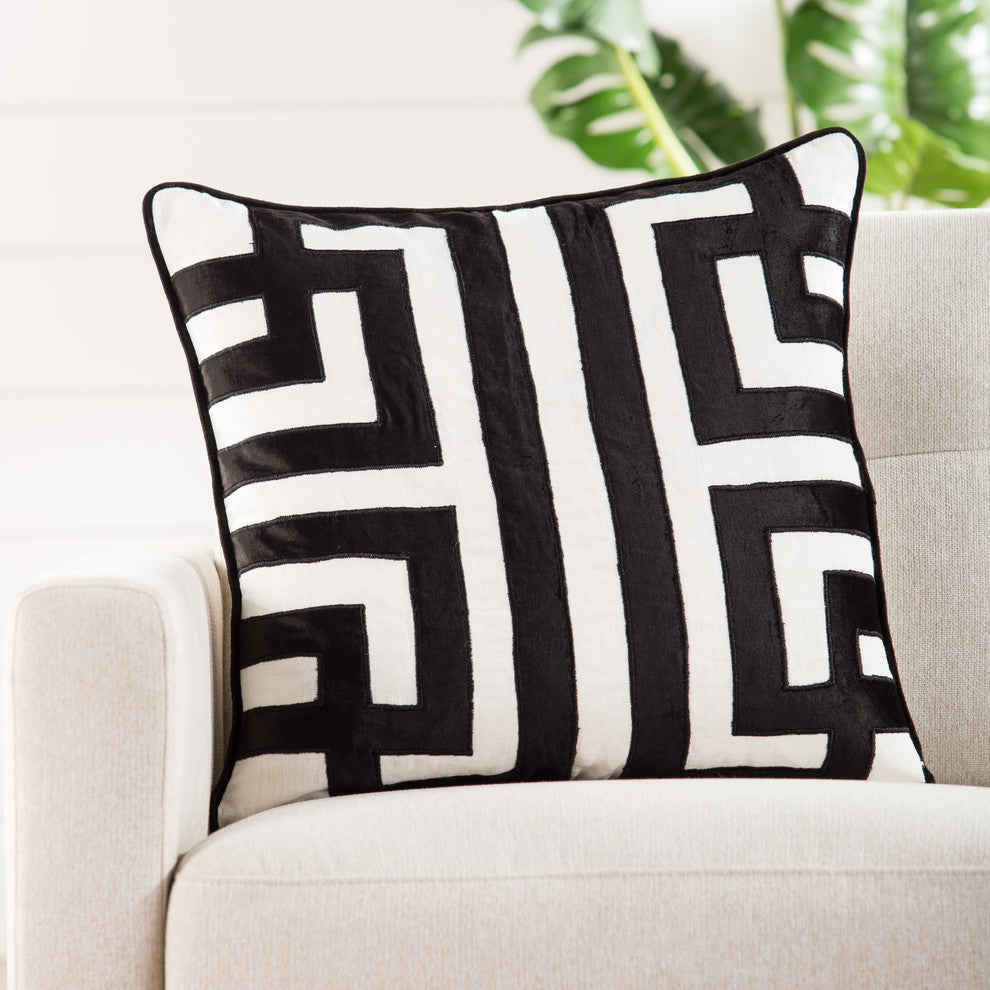 Jaipur Living Ordella White/Black Geometric Throw Pillow 22", Poly Fill