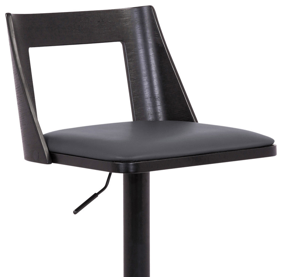 42" Gray And Black Faux Leather Swivel Adjustable Height Bar Chair With Footrest